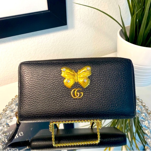 ✨💎GUCCI💎✨ Butterfly GG Zippy WALLET IN PEBBLED LEATHER FULL INCLUSION - Picture 1 of 11